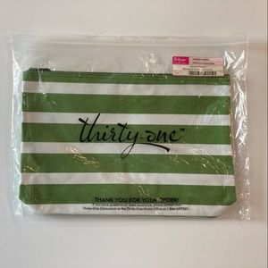 Thirty One Zipper Pouch Green Cabana stripe NWT